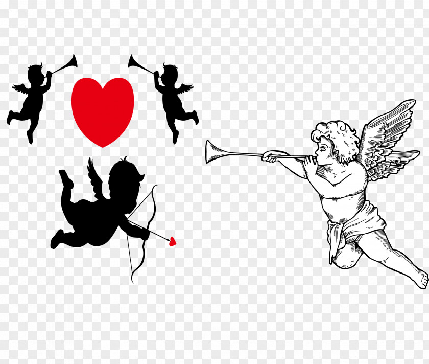 Cupid Silhouette And Sculpture Clip Art PNG