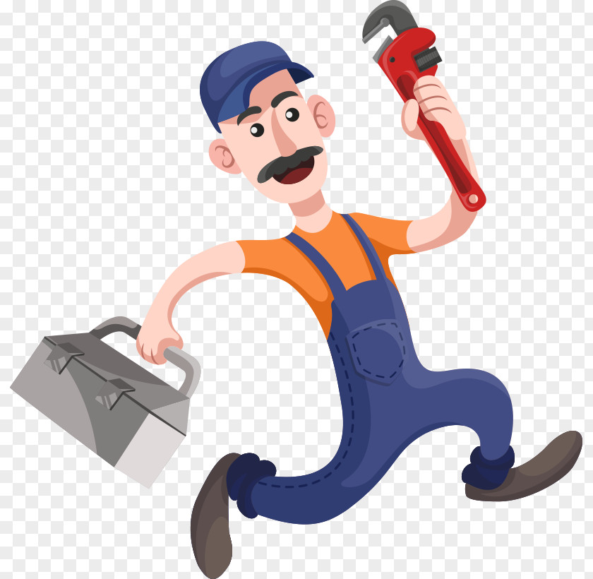 Hand-painted Cartoon Hat Repairman Wrench Toolbox Plumber Plumbing Toilet Clip Art PNG