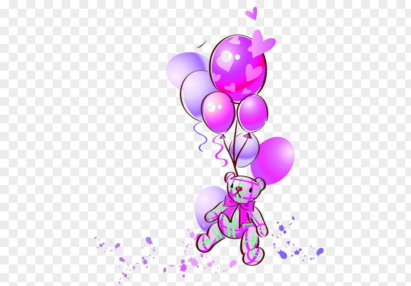 Purple Balloon Bear Doll Cartoon Romantic Birthday Clip Art PNG