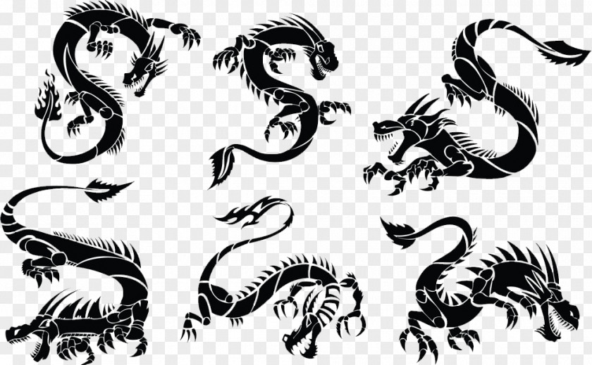 Chinese Dragon Decoration Black And White Tattoo Clip Art PNG