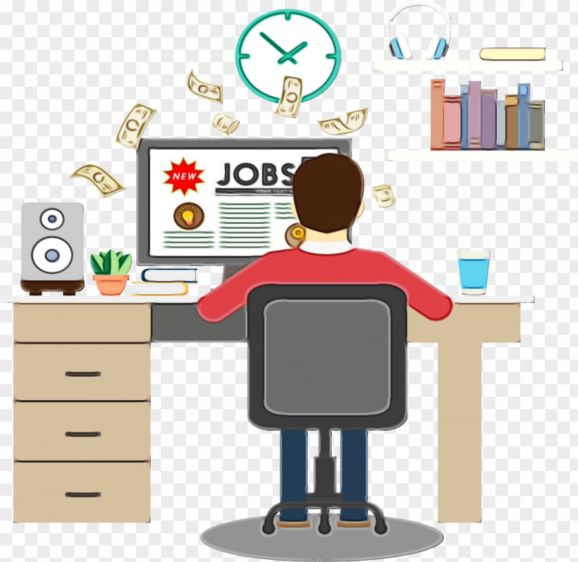 Desktop Computer Technology Job Cartoon Desk Clip Art PNG