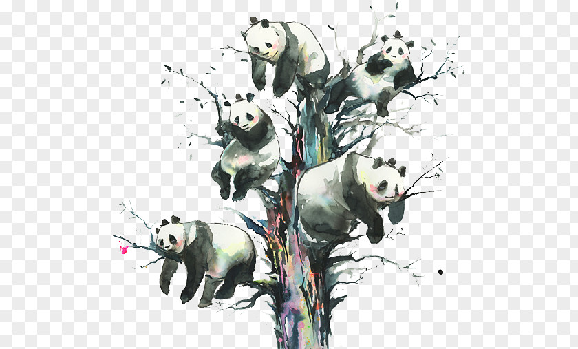 Panda Out Of Gravity Painting Art Printmaking Illustration PNG