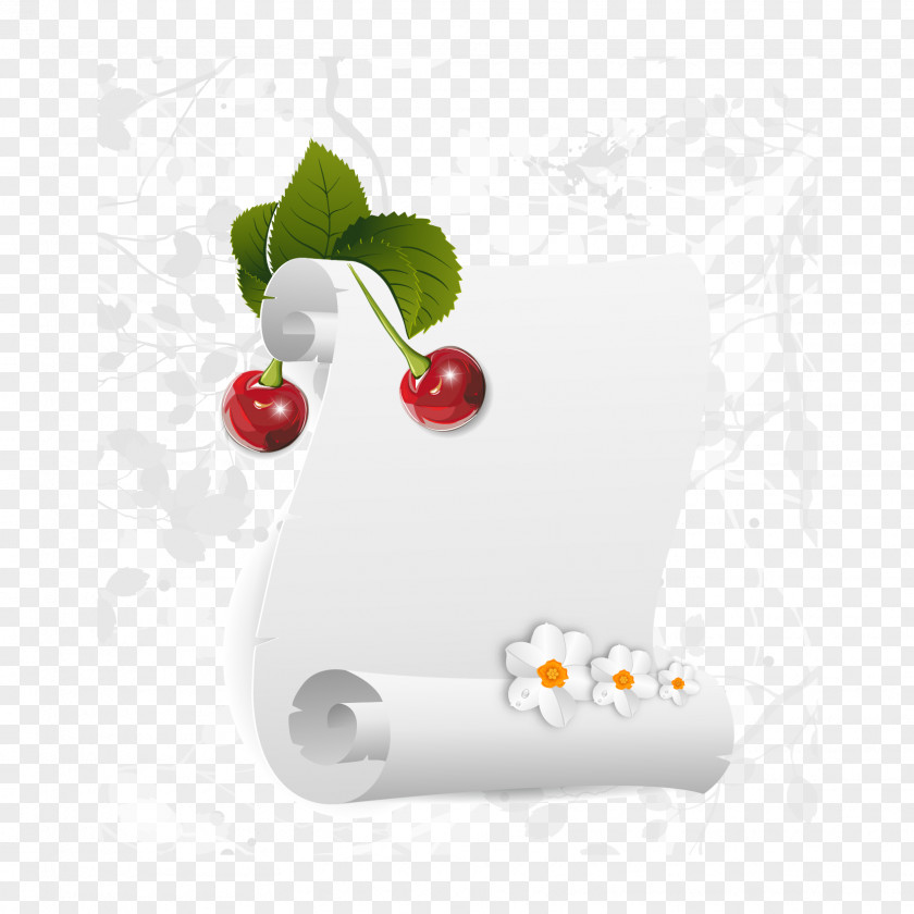 Vector Cherry Leaf Roll Paper Scroll Christmas Clip Art PNG