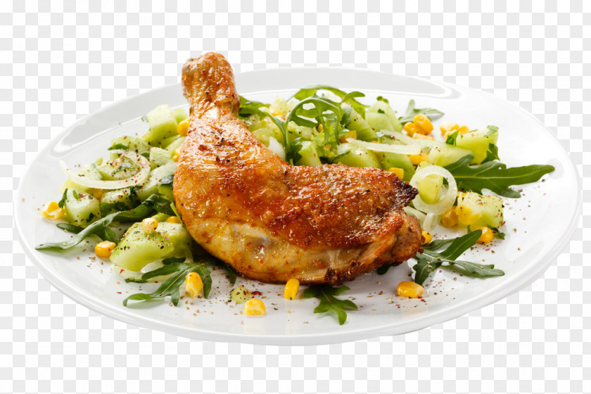 Roast Chicken With Black Pepper Steak Salad French Fries Meat PNG