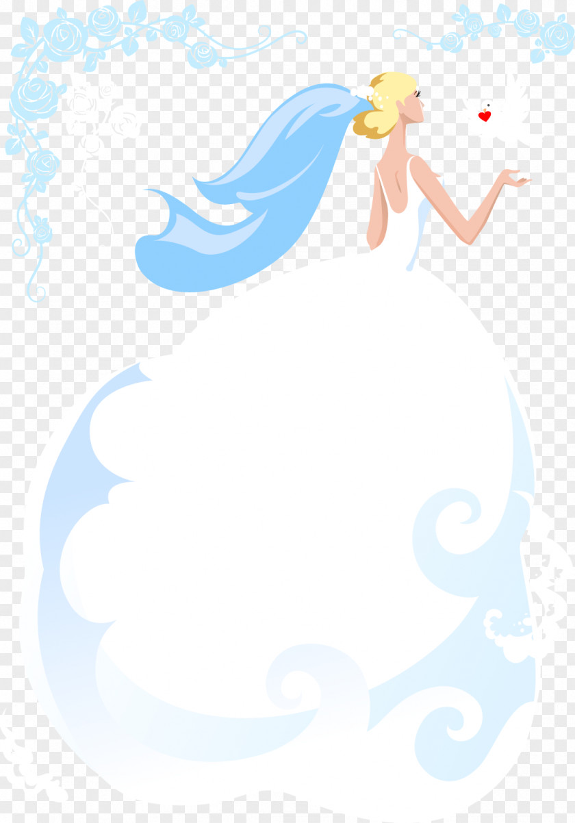 Wearing A White Dress With Beautiful Hand-painted Cartoon Skirt Bride Clip Art PNG
