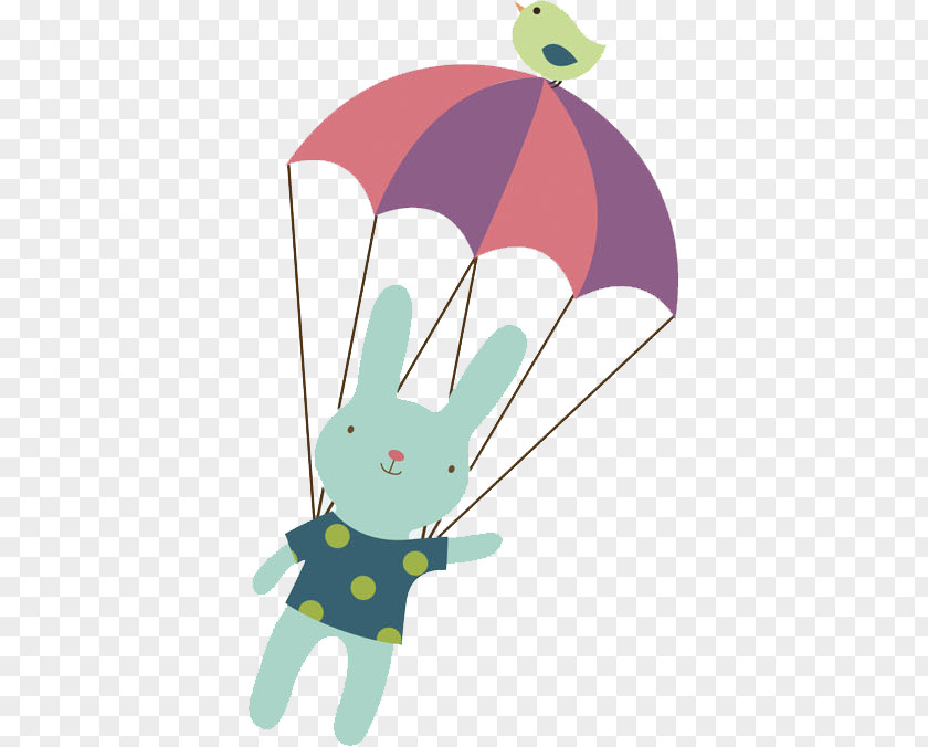 A Rabbit With Parachute Illustration PNG