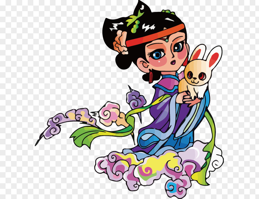 Beautiful Pictures Chang'e Moon Rabbit Mid-Autumn Festival Cartoon PNG