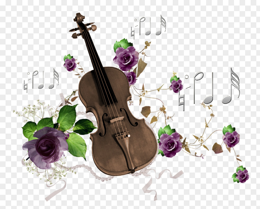 Cartoon Guitar Painted Purple Roses Musical Instrument Violin Note PNG