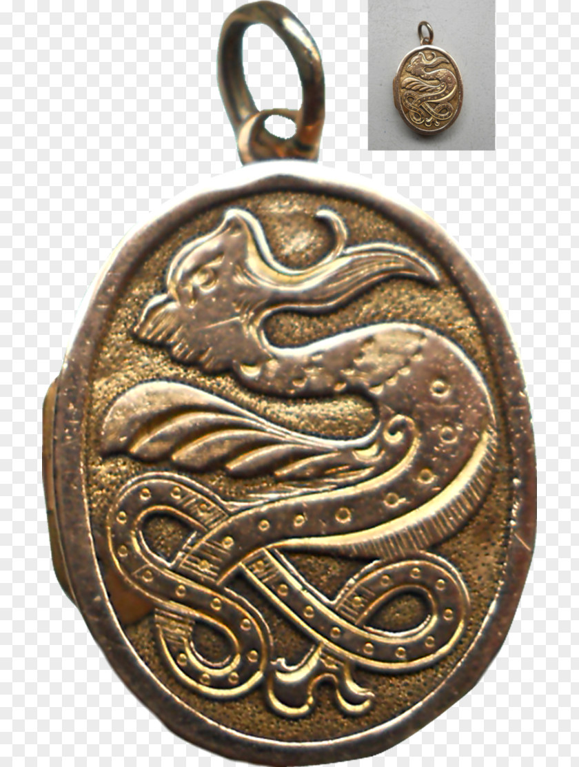 Dragon Necklace Locket Medal Bronze 01504 Brass PNG