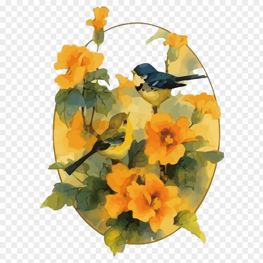 Flowers And Birds Vector Lovebird Flower Painting PNG