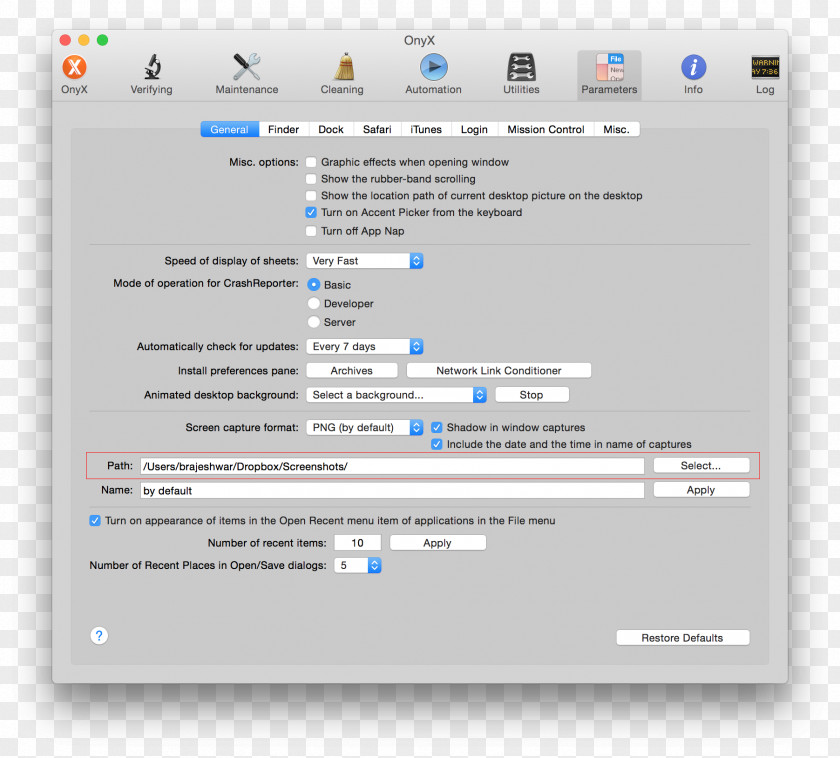 Manage Computer Program OnyX Screenshot MacOS PNG
