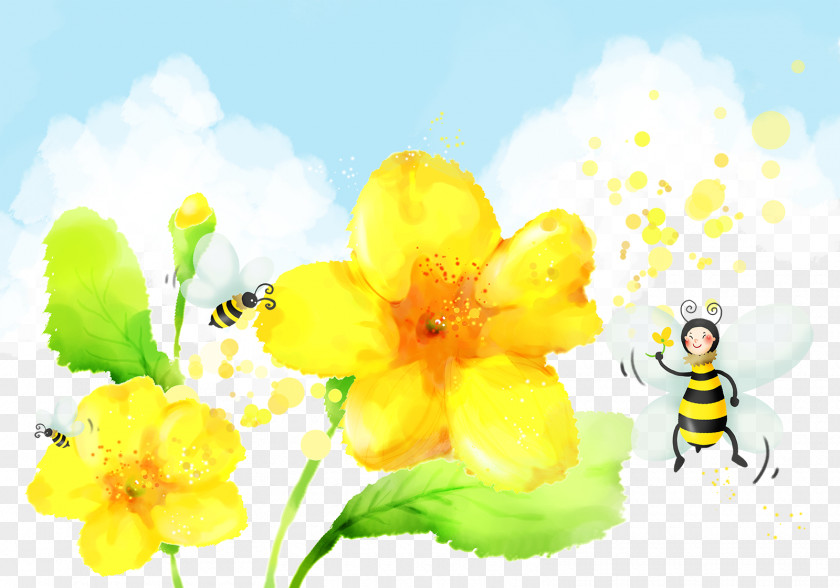Cartoon Hand-drawn Animation Background Honey Bee Apidae Illustration PNG