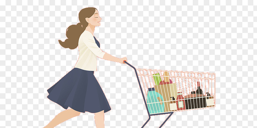 Shopping Woman Cart Designer PNG