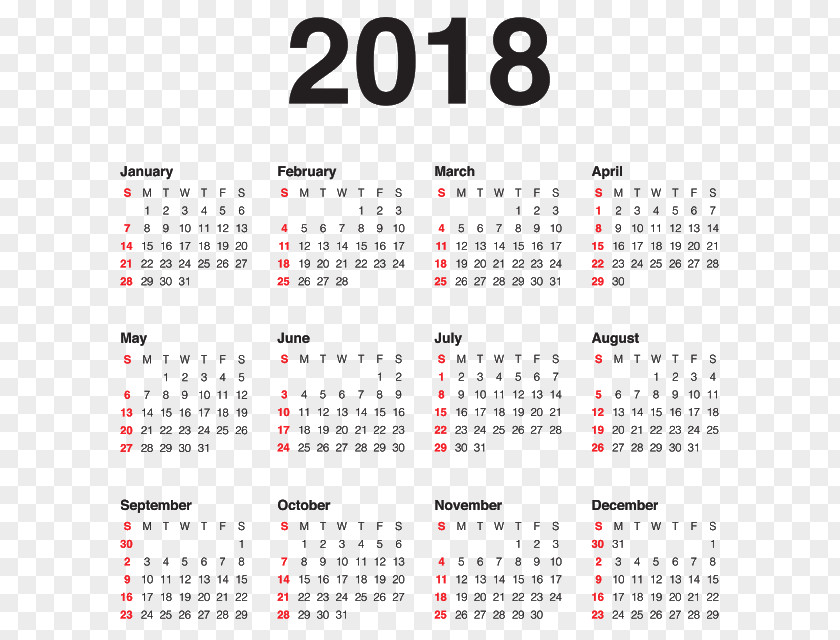 Calendar 2018 New Year's Day Eve Christmas PNG