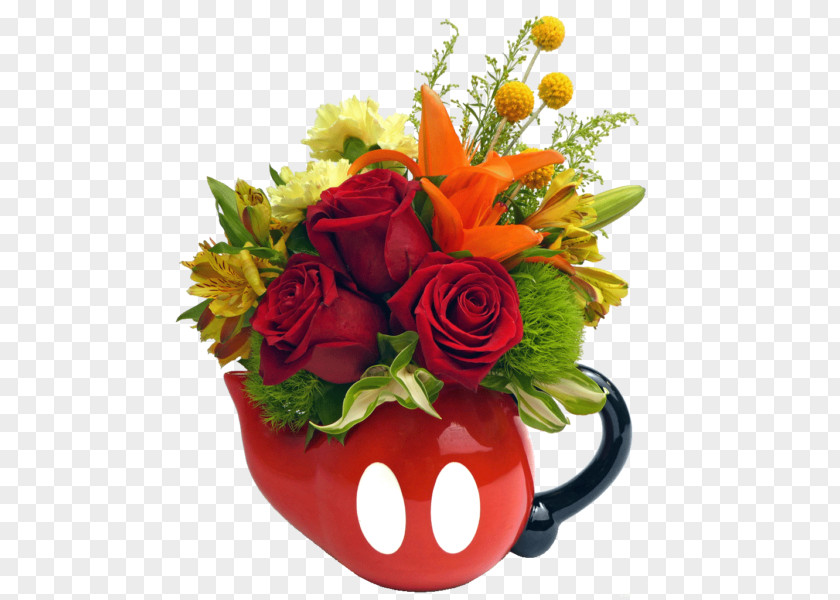 Darkred Enameled Pottery Teapot Garden Roses Mickey Mouse Minnie Floral Design Flower Bouquet PNG