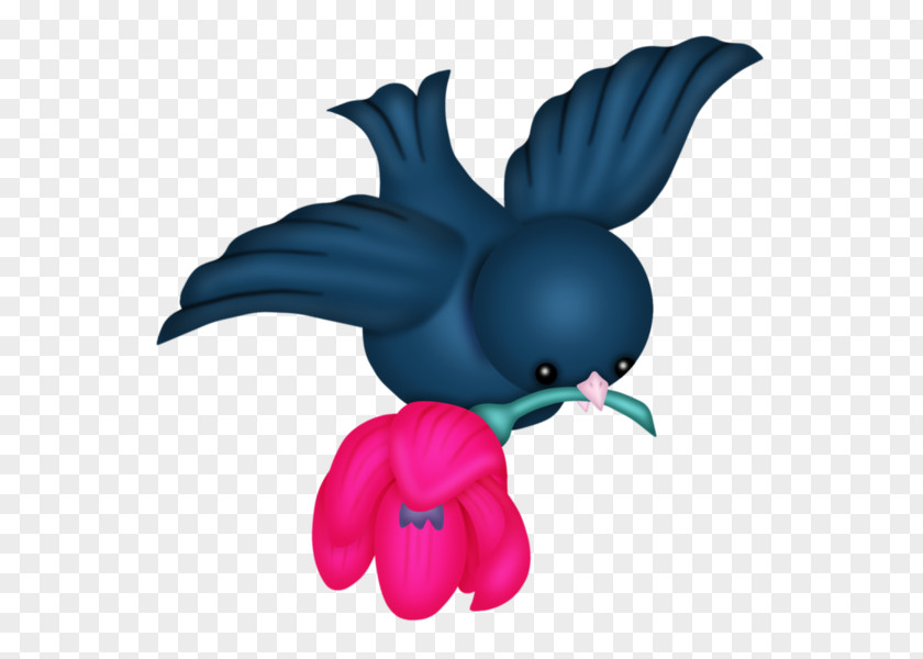 Cartoon Bird Dangling Flower Beak Illustration PNG