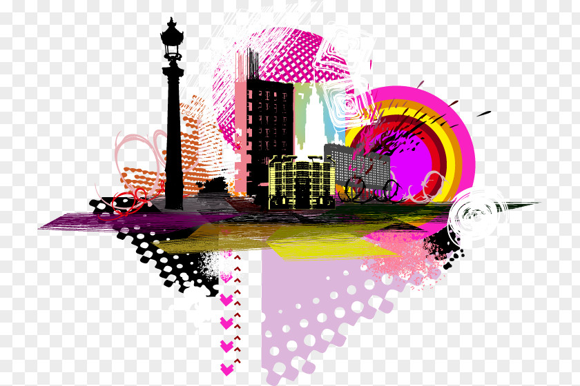 Vibrant City Pixel Euclidean Vector Illustration PNG