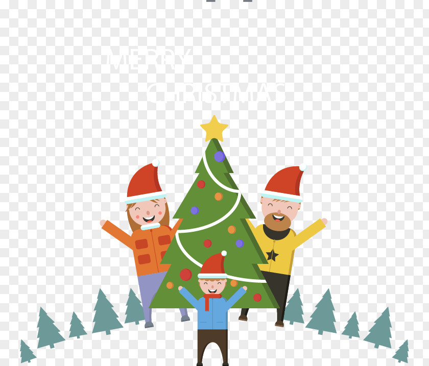 Family Christmas Tree Santa Claus Illustration PNG