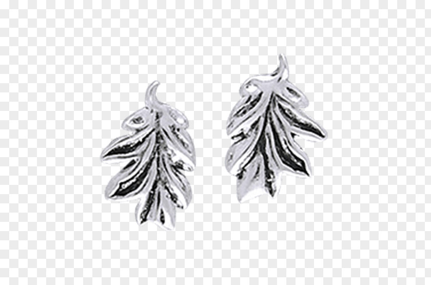 Leaf Earring Oak Cluster Silver PNG