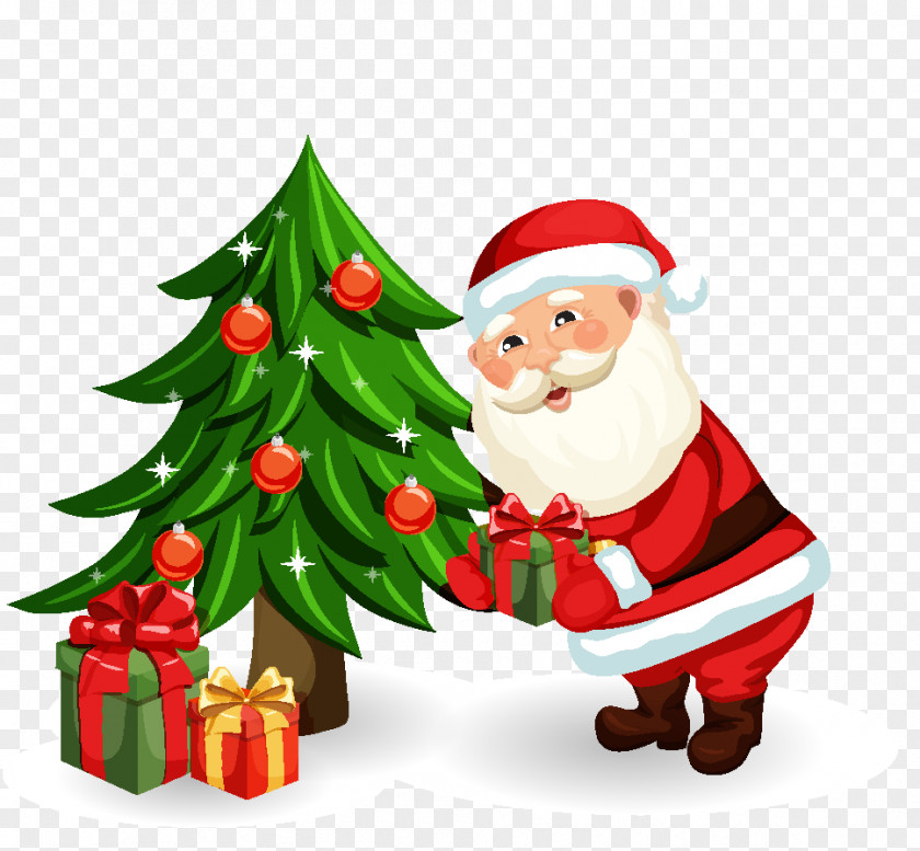 Cartoon Santa Claus Christmas Tree PNG