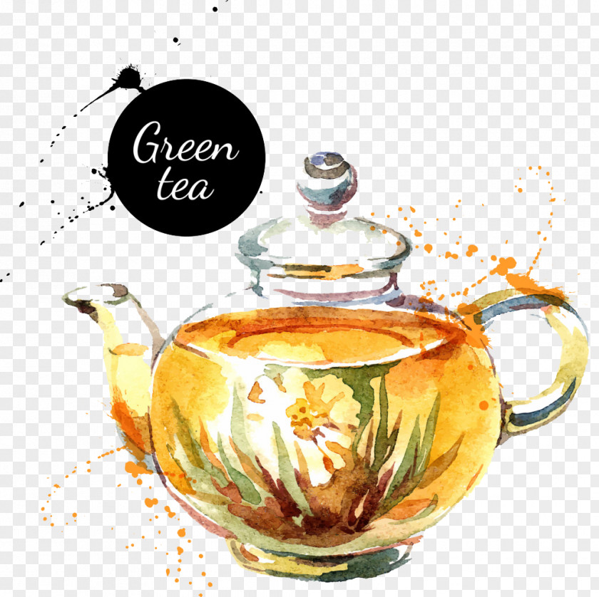 Hand-painted Pot Of Green Tea Watercolor Painting Drawing Royalty-free Teapot PNG