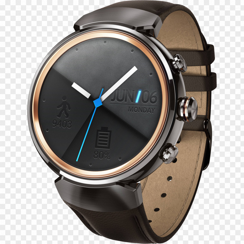 Watch Asus Zenwatch 3 WI503Q Gunmetal (Dark Brown Leather Strap) Smartwatch PNG