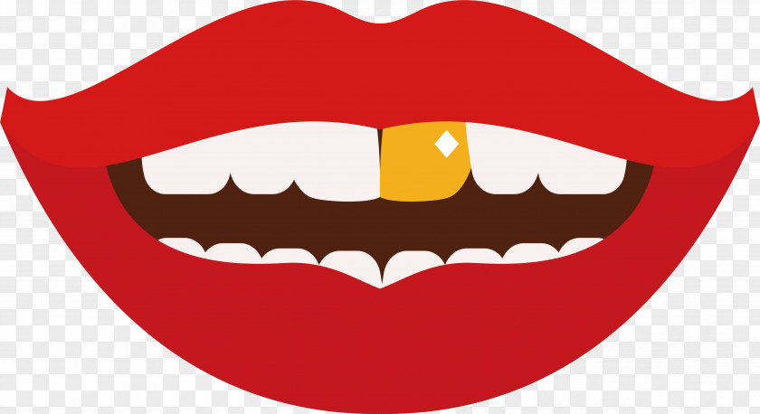 Red Lips Inlaid Gold Teeth Tooth Clip Art PNG