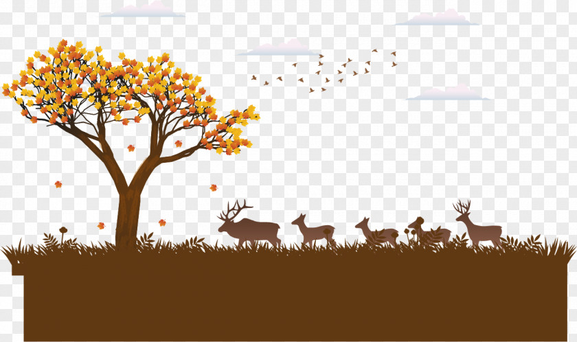Vector Painted Autumn Scenery PNG