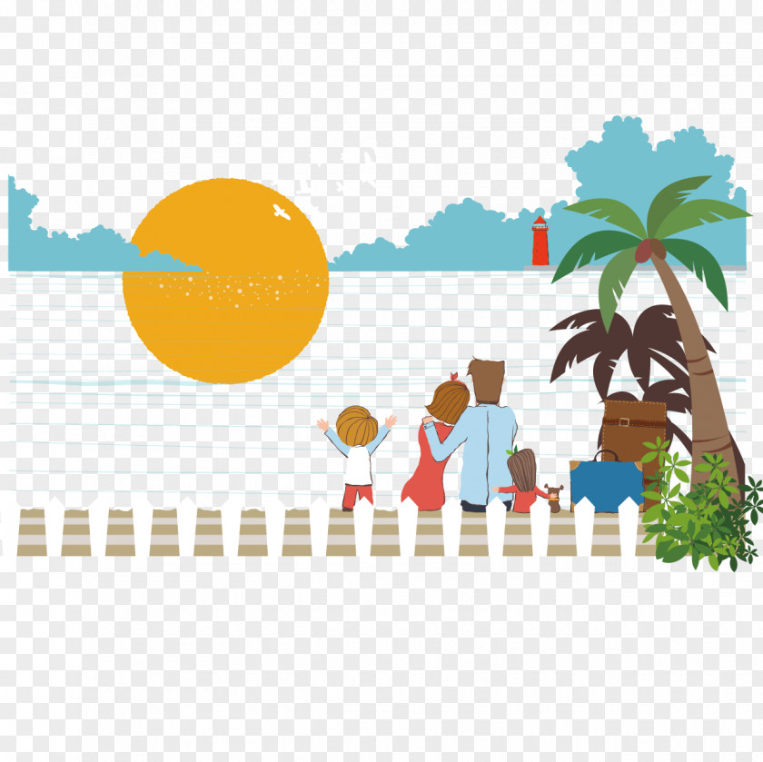 Beach Watching The Sunrise People Vector PNG