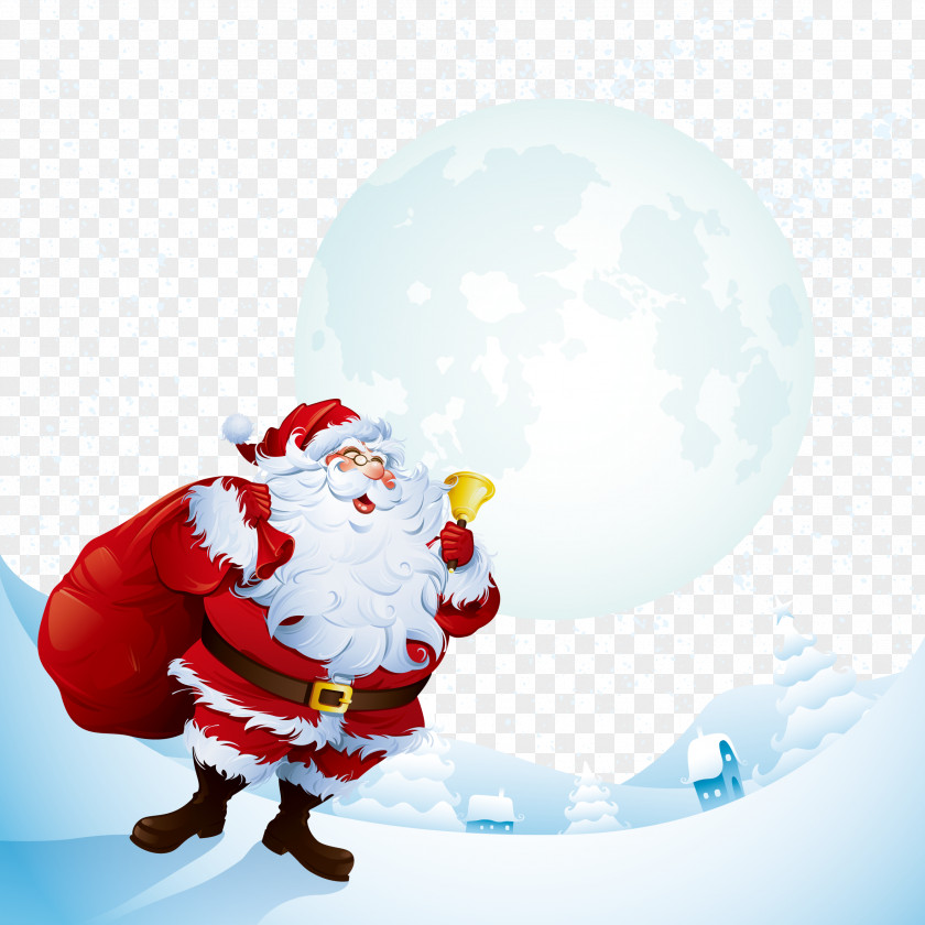 Vector Santa And Moon Rudolph Claus Is Comin To Town Christmas Illustration PNG