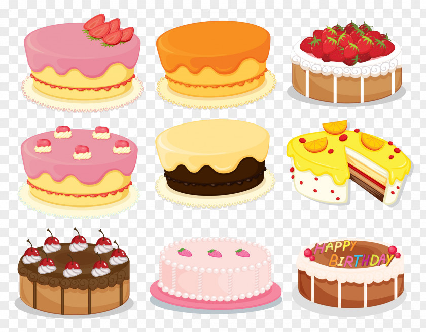 9 Cakes Icing Cupcake Birthday Cake PNG