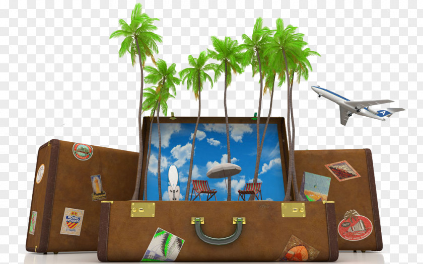 Global Creative Travel Suitcase PNG