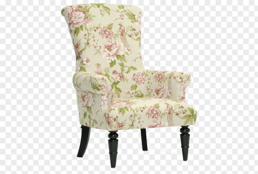 Pastoral Floral Sofa Chair Furniture Upholstery Dining Room Beige PNG