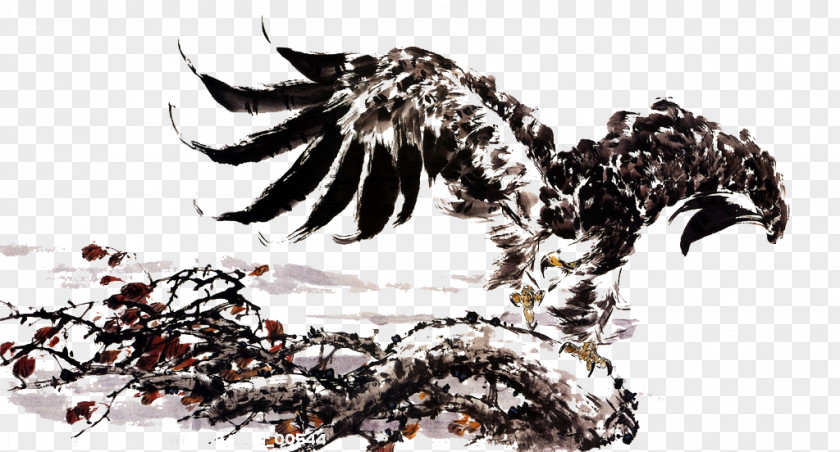 Wings And Of Chinese Painting Works U6c34u58a8u753bu9e70 Ink Wash Hawk PNG