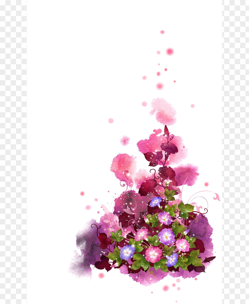 Pink Floral Background Psd File Flower Morning Glory Image Illustration PNG