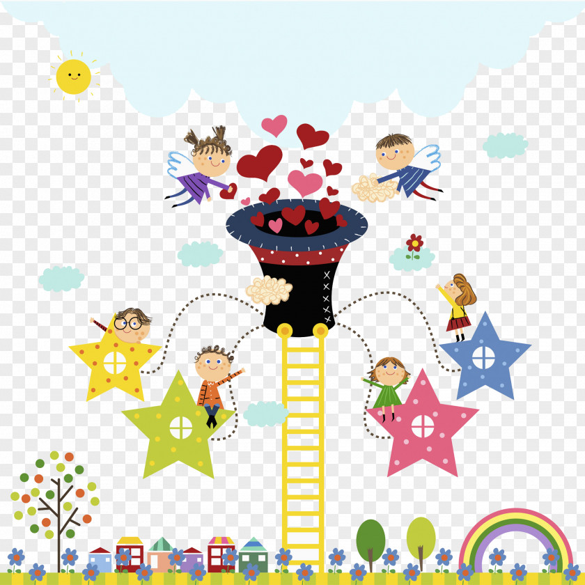 A Child Sitting On Star Illustration PNG