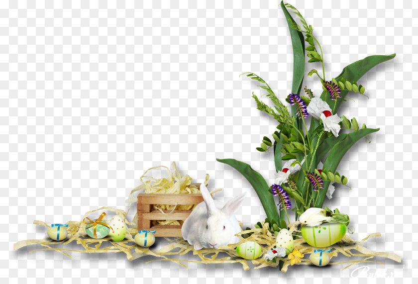 Easter Holiday Bunny Floral Design Clip Art PNG