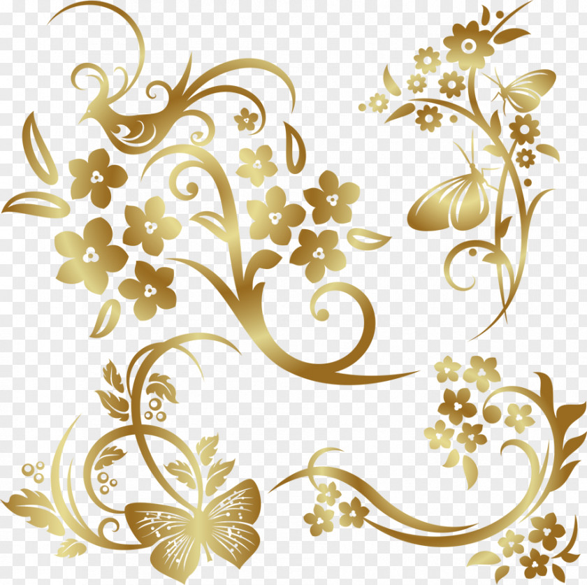 Gold Leaf Sticker 600 Decorative Floral Designs Art Ornament Wall Decal PNG