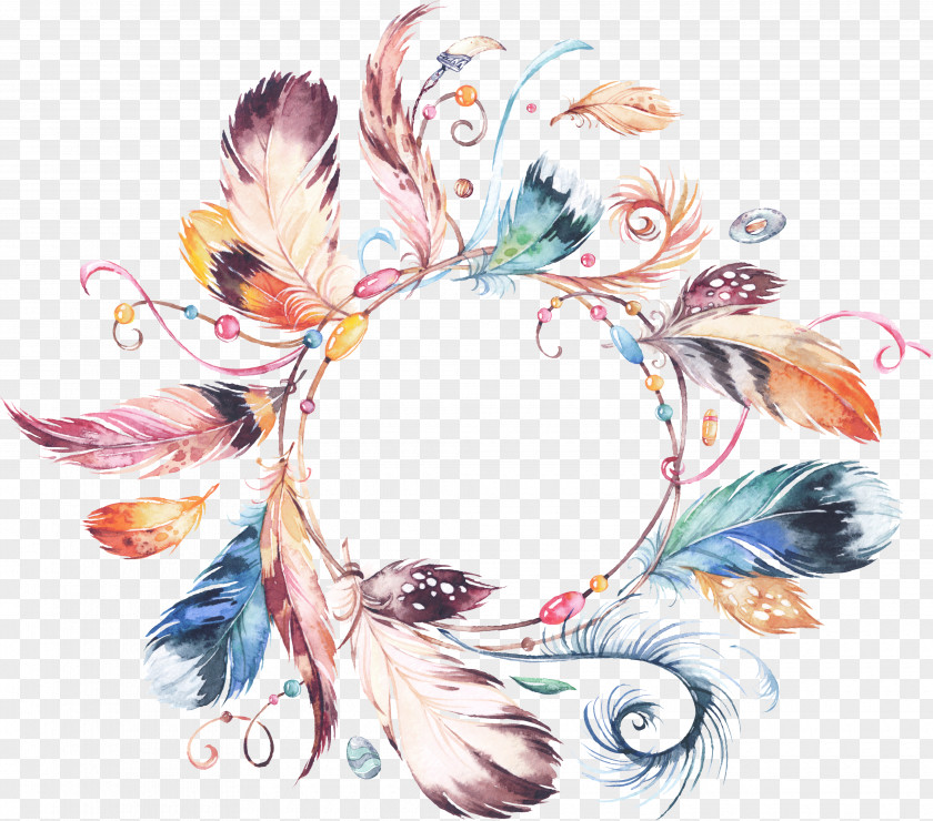 Hand-painted Watercolor Tribal Ornaments Garland Necklace National Wind Wedding Invitation Wreath Painting Flower Bouquet Clip Art PNG