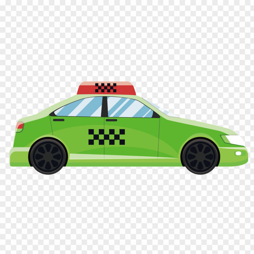 Vector Green Taxi Car Flat Design PNG