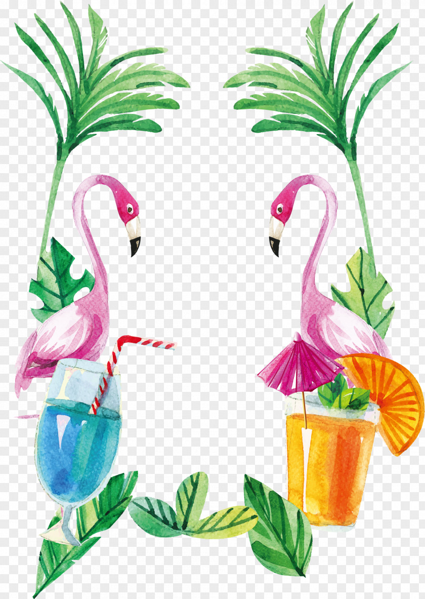 Hand Painted Watercolor Flamingo Border Flamingos Euclidean Vector PNG