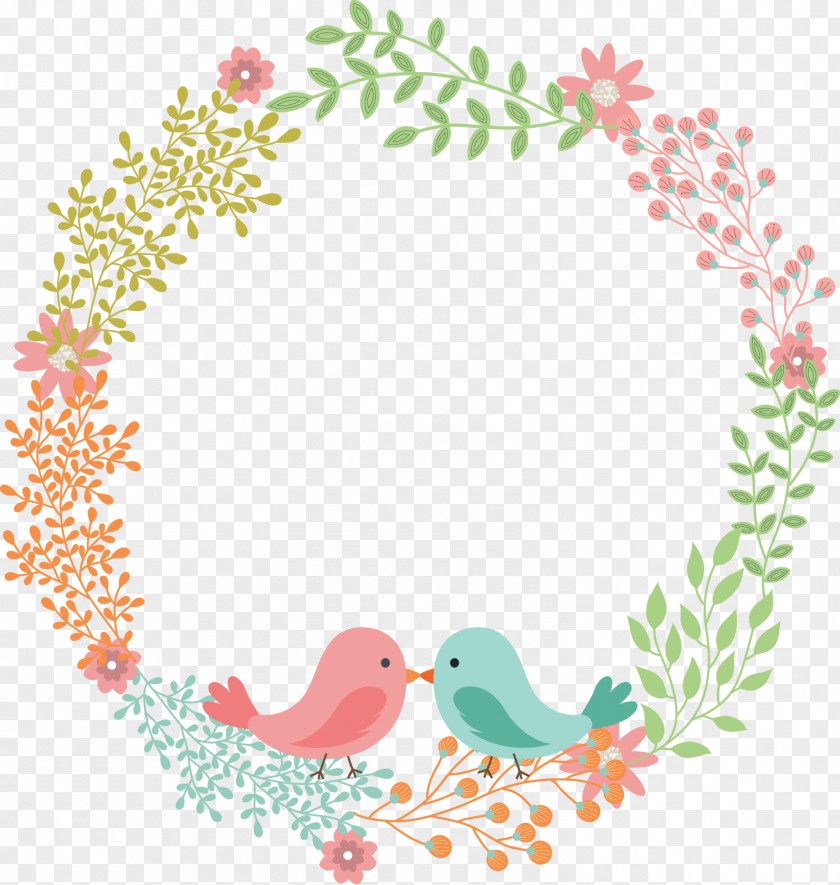 Love Bird Flower Rattan Wreath Text Label Wedding Invitation Napkin PNG