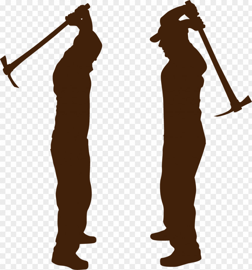 A Man Who Dug Gold Mines Digging Silhouette PNG