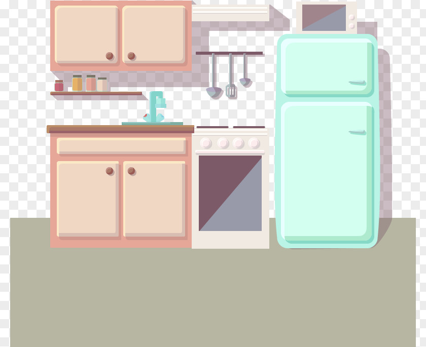 Vector Kitchen Scene Euclidean Drawing Refrigerator PNG