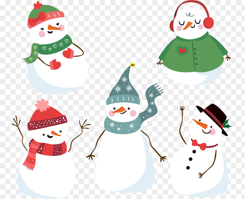 Five Cute Christmas Snowman Ornament Winter PNG