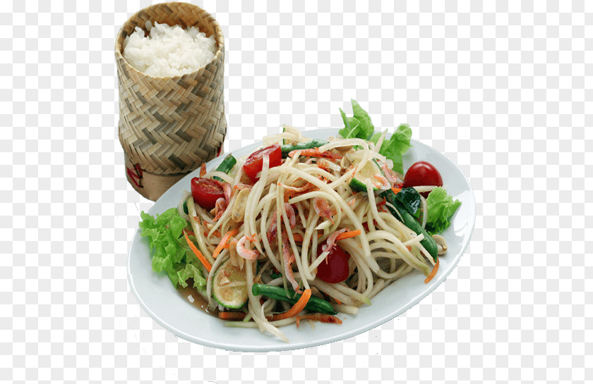 Papaya Spaghetti Alla Puttanesca Thai Cuisine Green Salad Chow Mein Aglio E Olio PNG