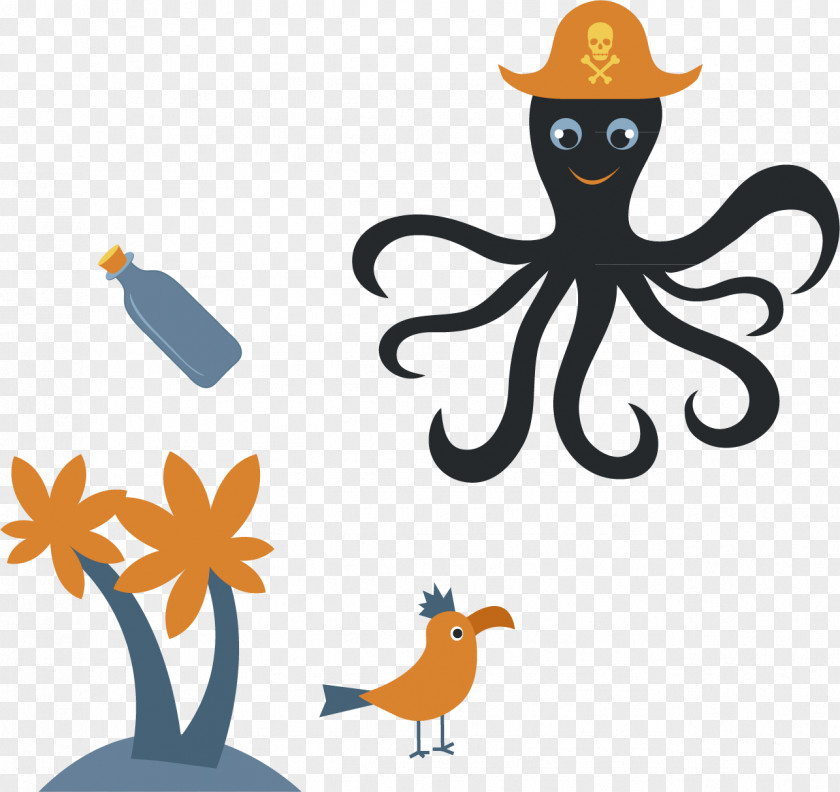 Bottle Coconut Octopus Vector Elements Piracy Boat Navio Pirata Child PNG
