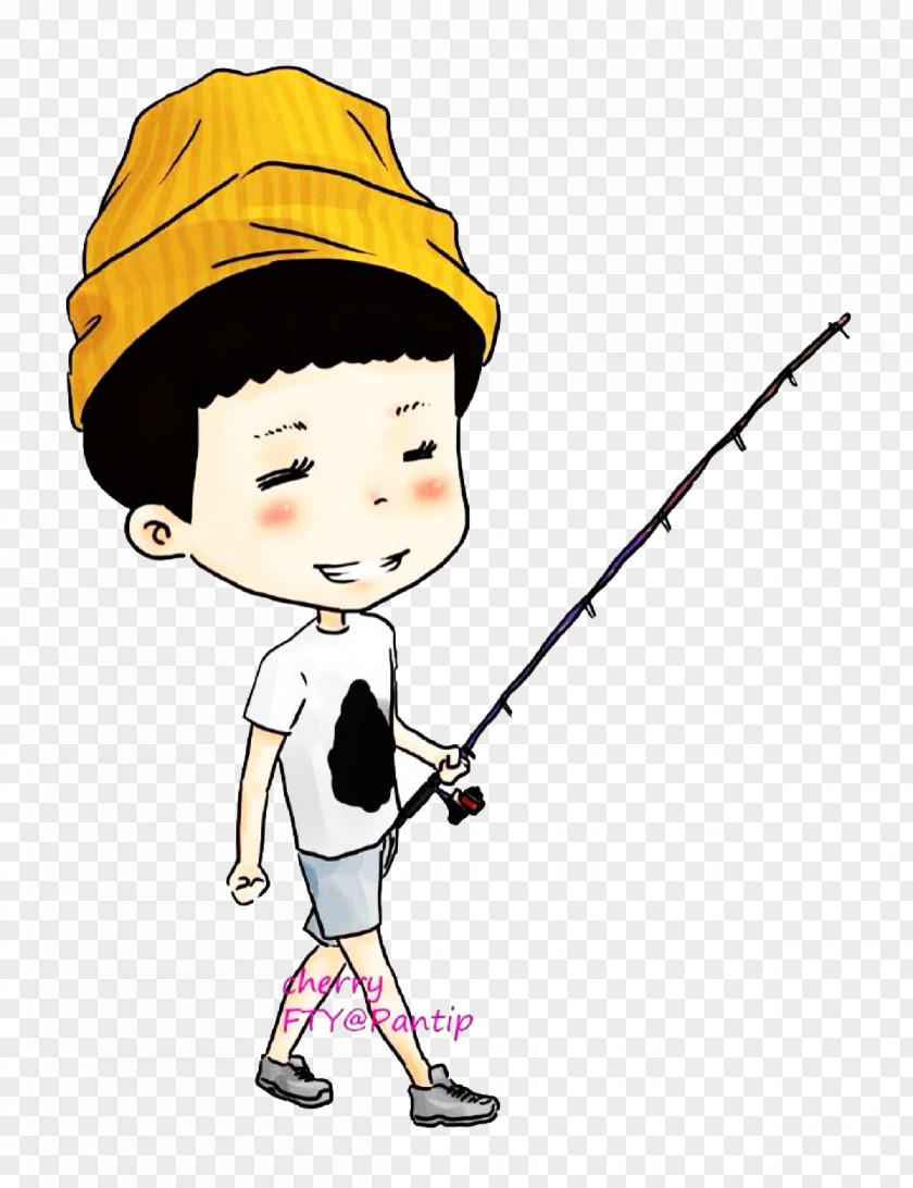 A Boy With Fishing Rod Angling PNG