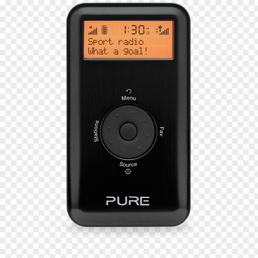 Pure Black Portable Media Player Multimedia DAB+ Pocket Radio Move 2500 Rechargeable Product Design Digital Audio Broadcasting PNG