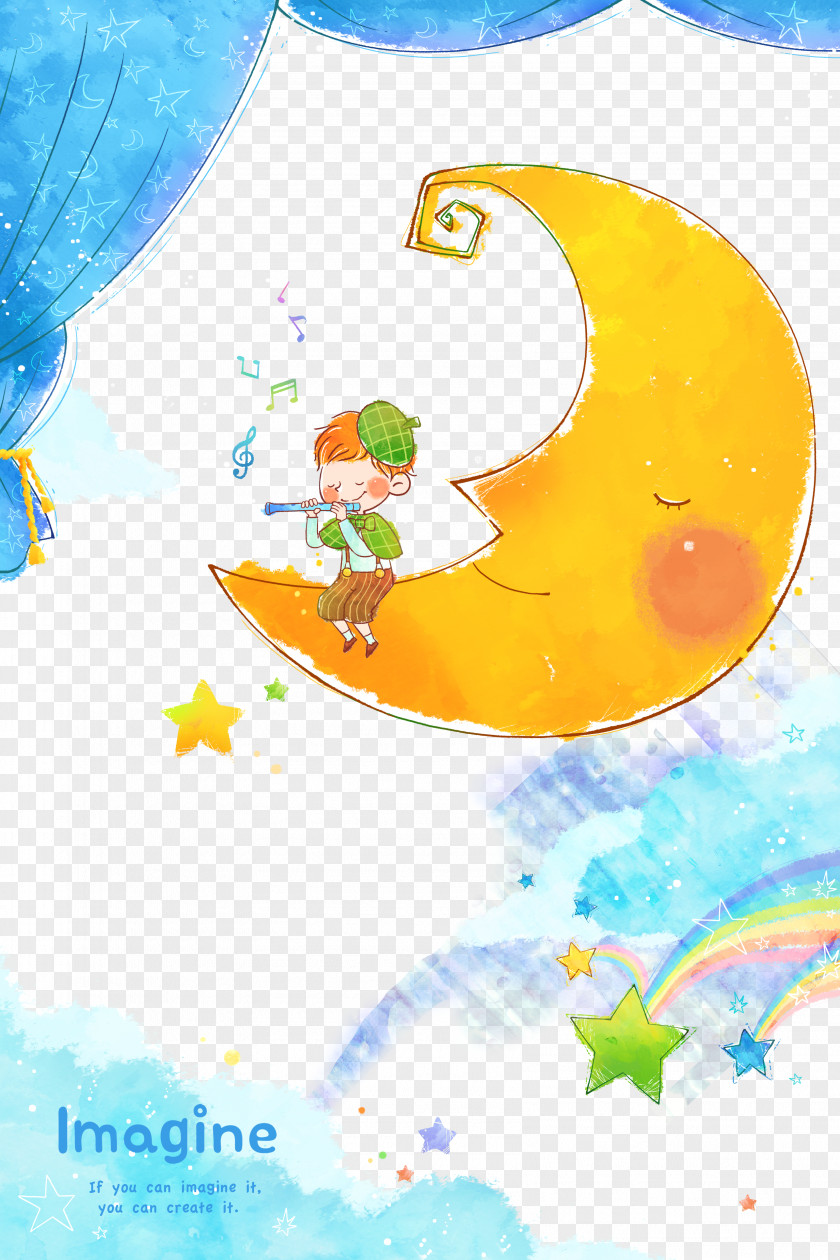 Boy Sitting On The Moon Illustration PNG